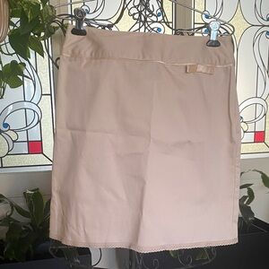 Vintage Chic Tan Pencil Skirt with Bow Detail